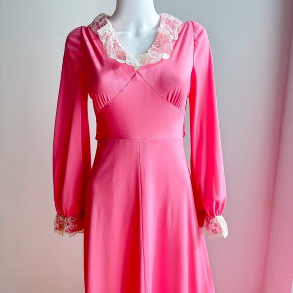 Vintage Barbie Pink Lace Detail Empire Waist A Line Maxi Dress S - Picture 5 of 9